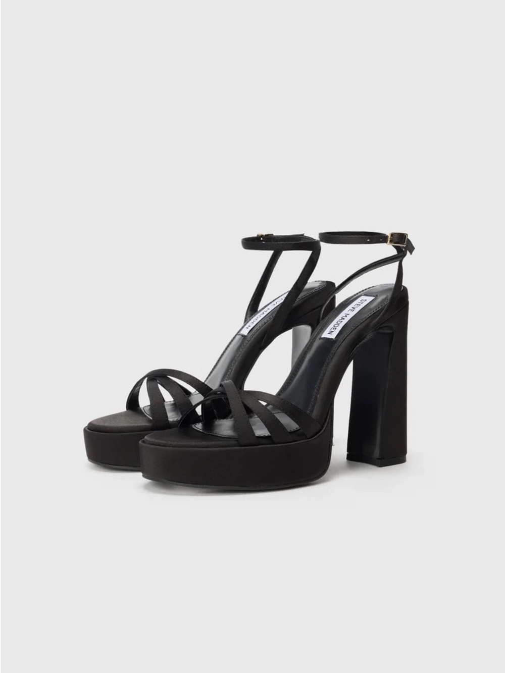 Steve Madden Fleet Black Strappy Platform Block Heels